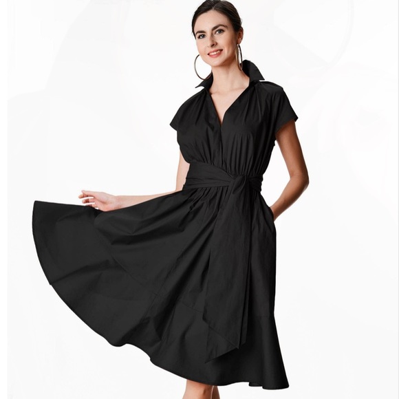 Eshakti Black Cotton Poplin Dress - Picture 1 of 10